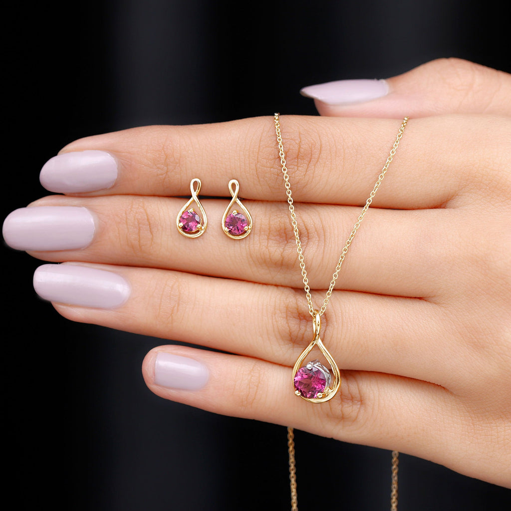 Genuine 2 Carat Pink Tourmaline Infinity Necklace and Earrings Set