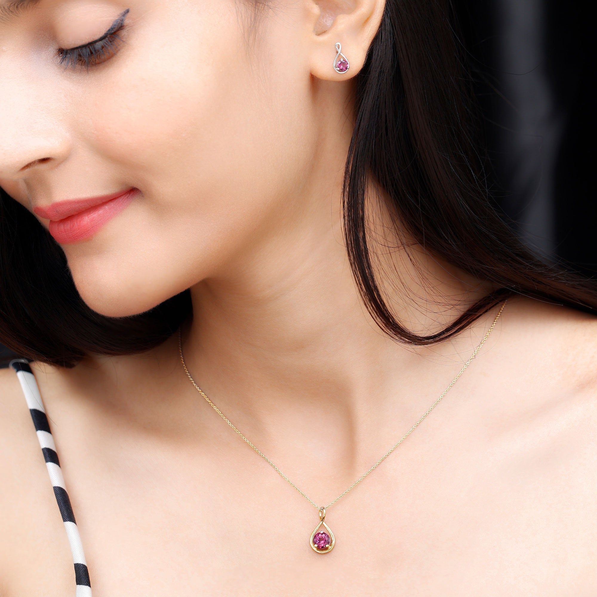 Genuine 2 Carat Pink Tourmaline Infinity Necklace and Earrings Set
