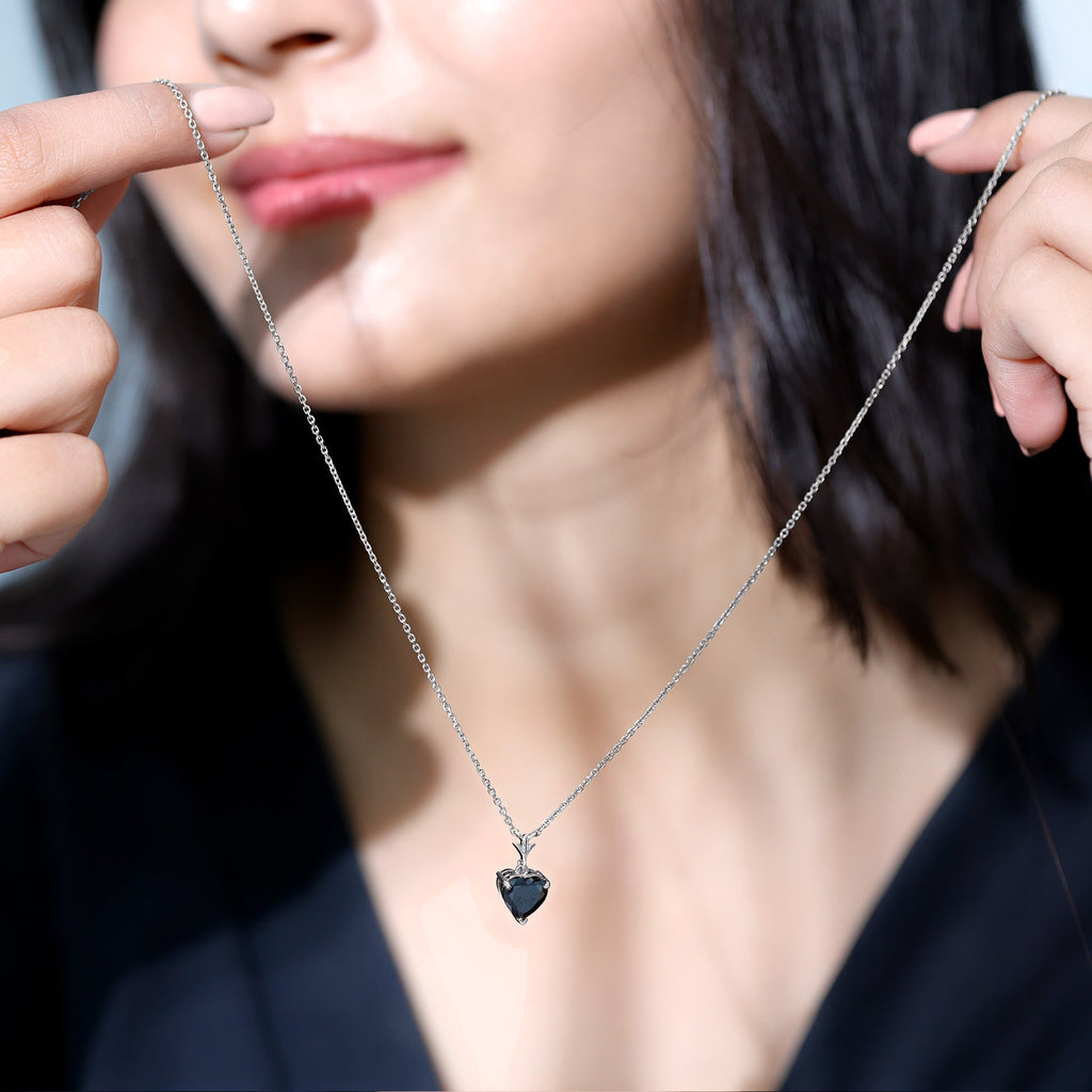 Lab Created Black Diamond Heart Shape Necklace With Chain