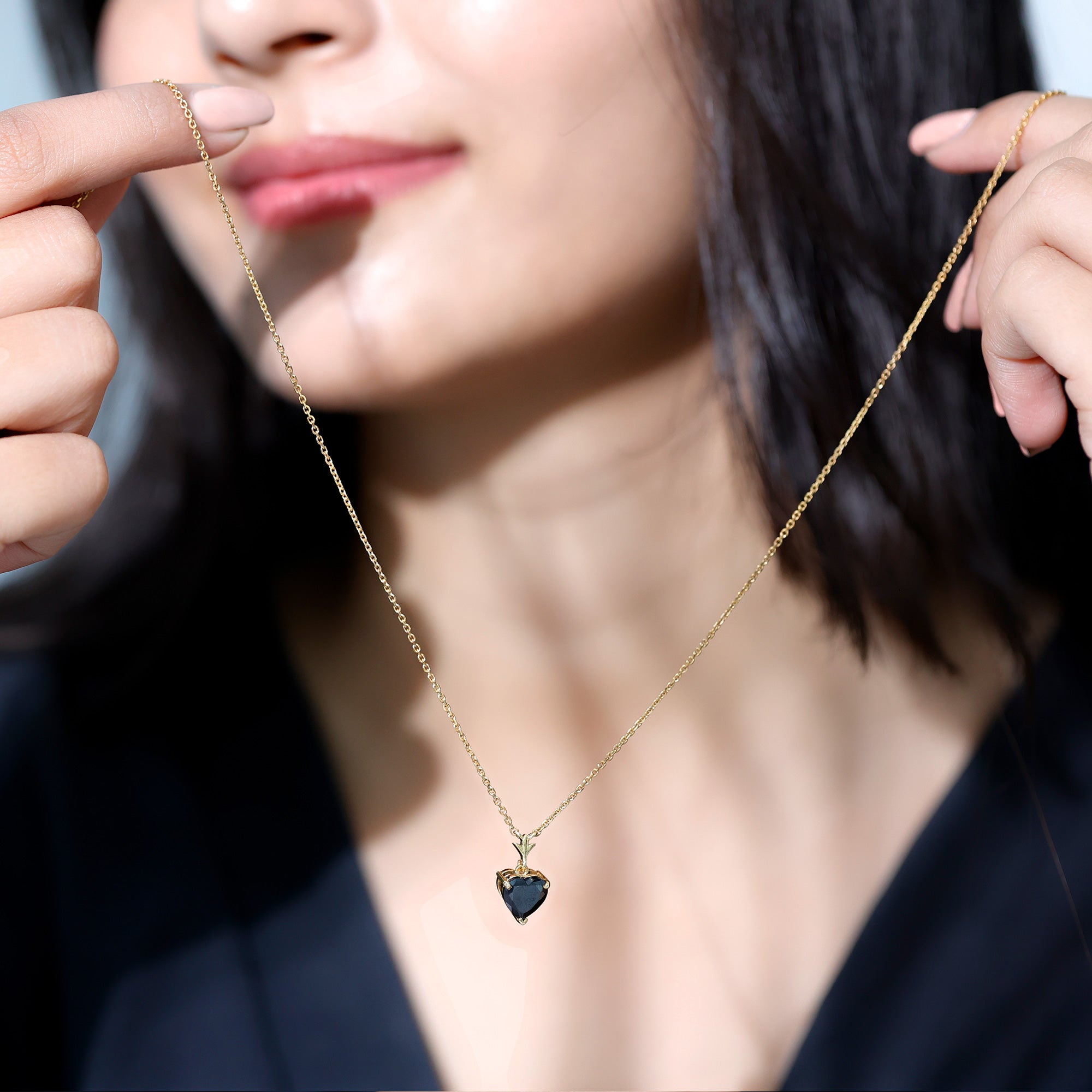 Lab Created Black Diamond Heart Shape Necklace With Chain
