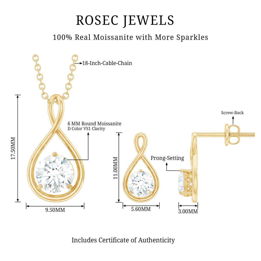 Moissanite Solitaire and Gold Infinity Jewelry Set