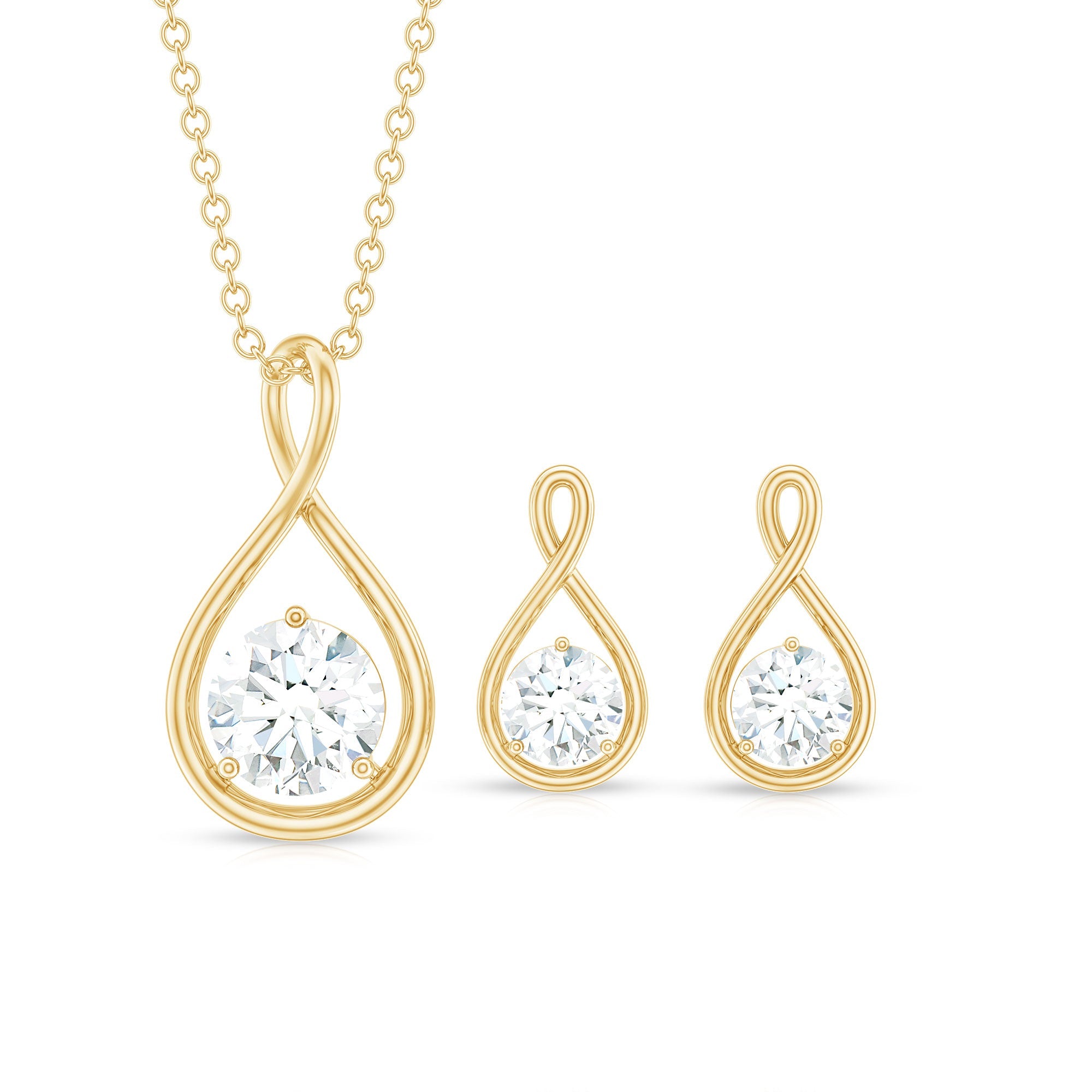 Moissanite Solitaire and Gold Infinity Jewelry Set