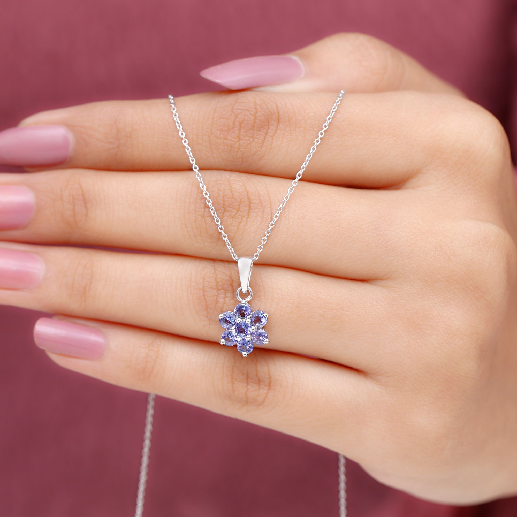 Natural Tanzanite Flower Cluster Pendant Necklace
