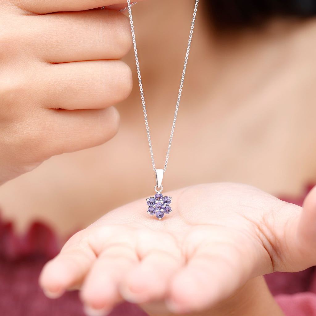Natural Tanzanite Flower Cluster Pendant Necklace