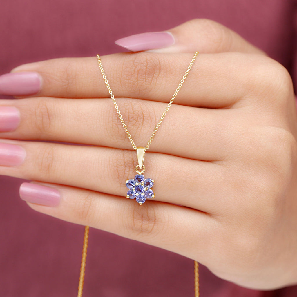 Natural Tanzanite Flower Cluster Pendant Necklace