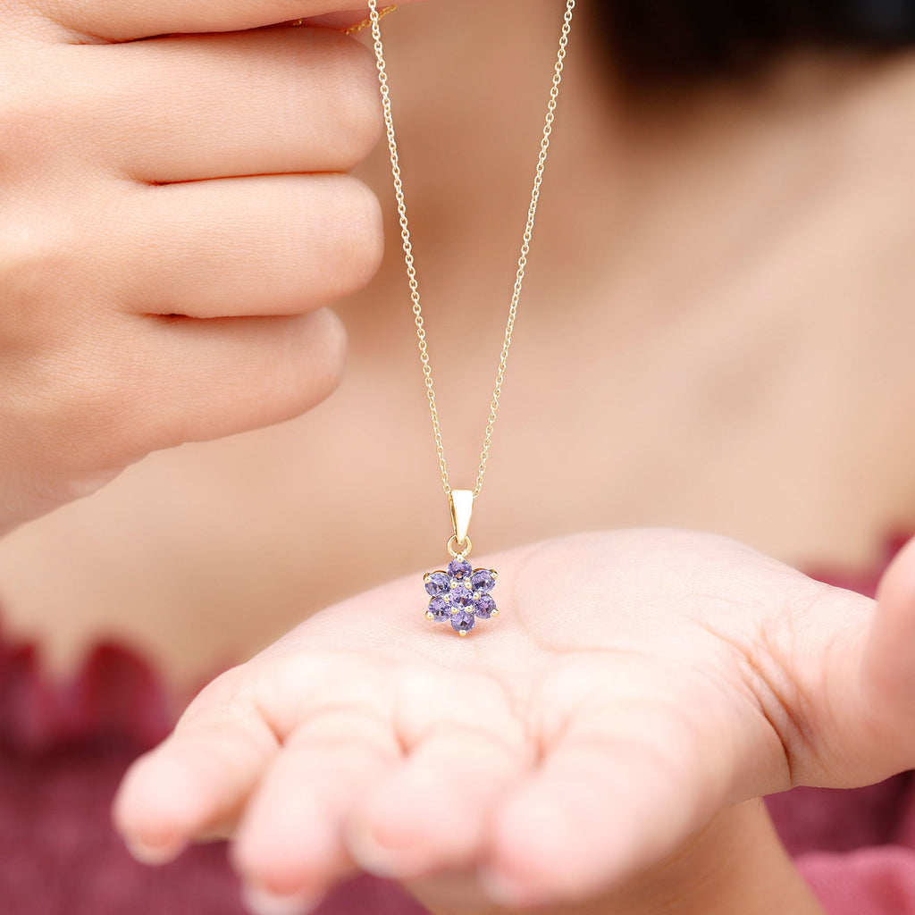 Natural Tanzanite Flower Cluster Pendant Necklace