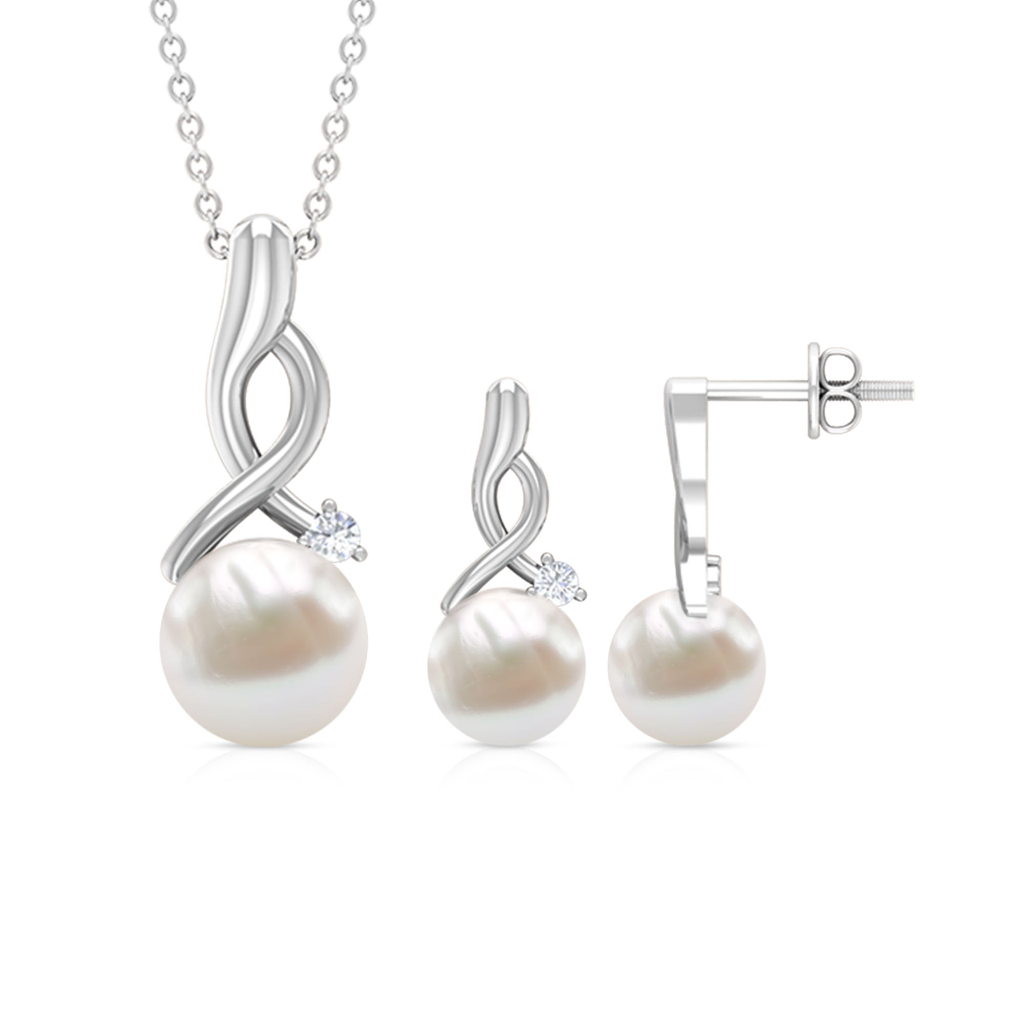 13.75 CT Freshwater Pearl and Diamond Simple Drop jewelry Set
