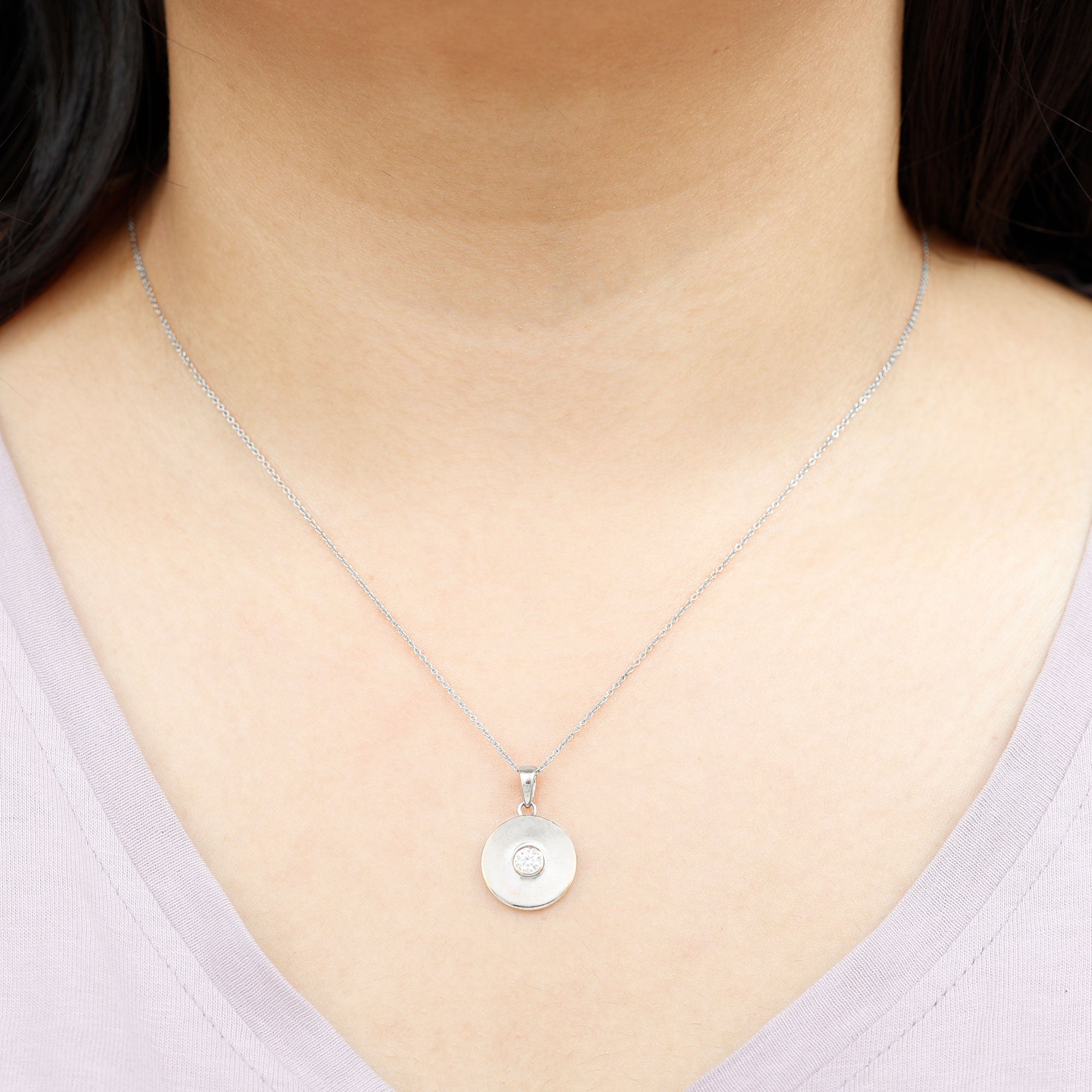 Certified Round Moissanite Disc Necklace in Bezel Setting
