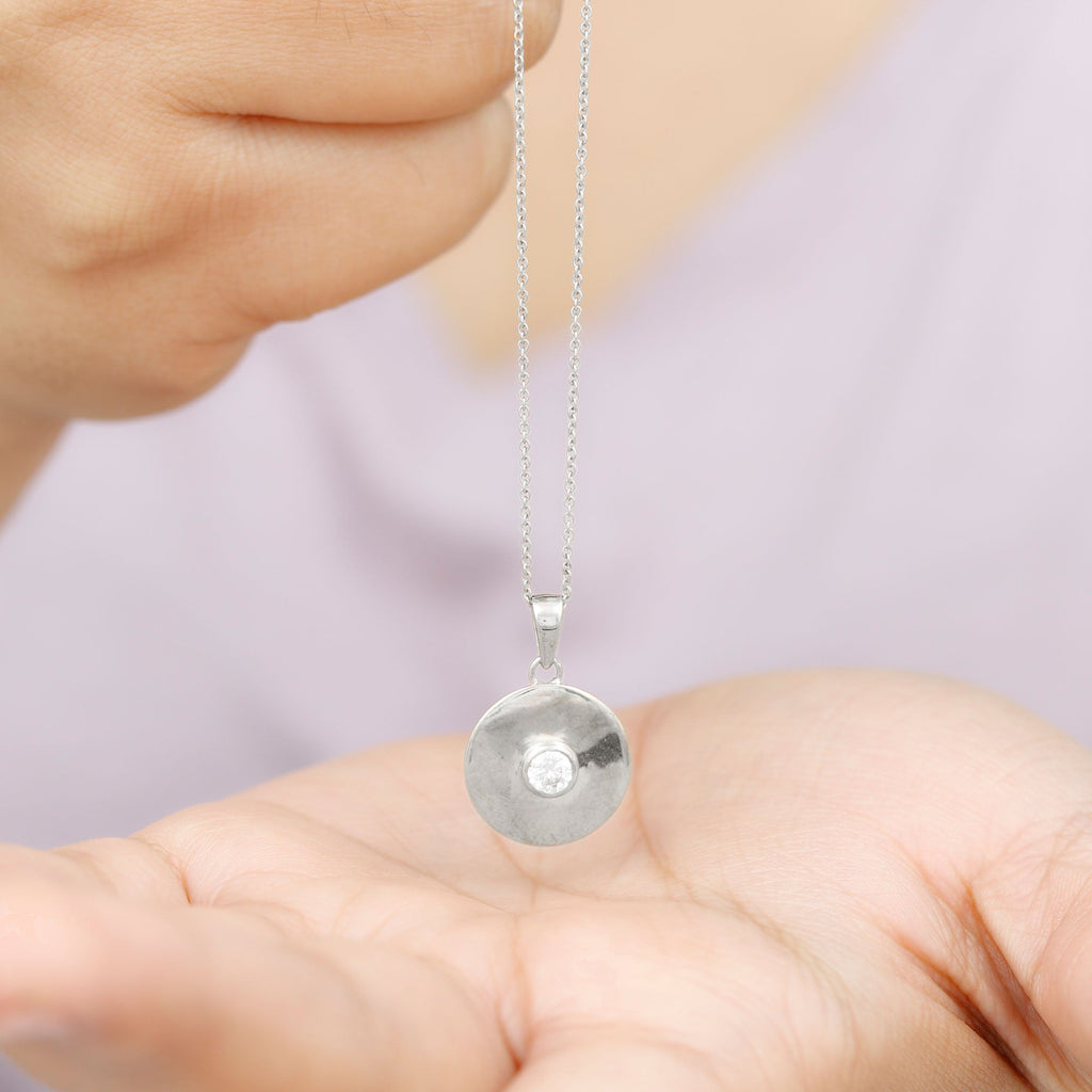 Certified Round Moissanite Disc Necklace in Bezel Setting