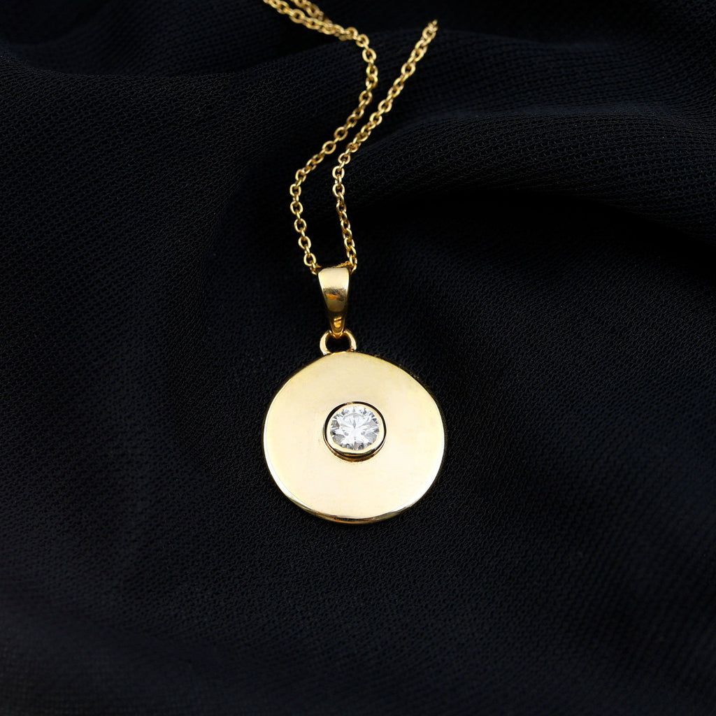 Certified Round Moissanite Disc Necklace in Bezel Setting