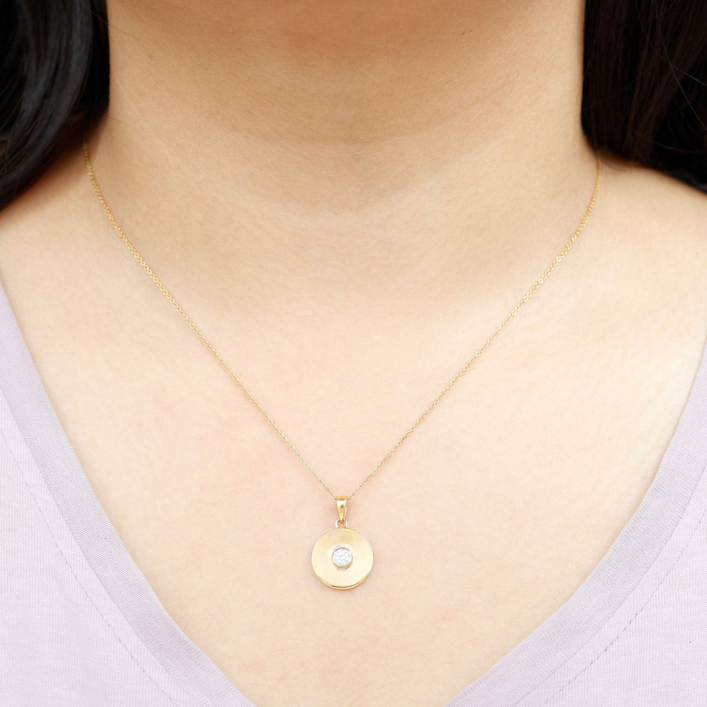Certified Round Moissanite Disc Necklace in Bezel Setting