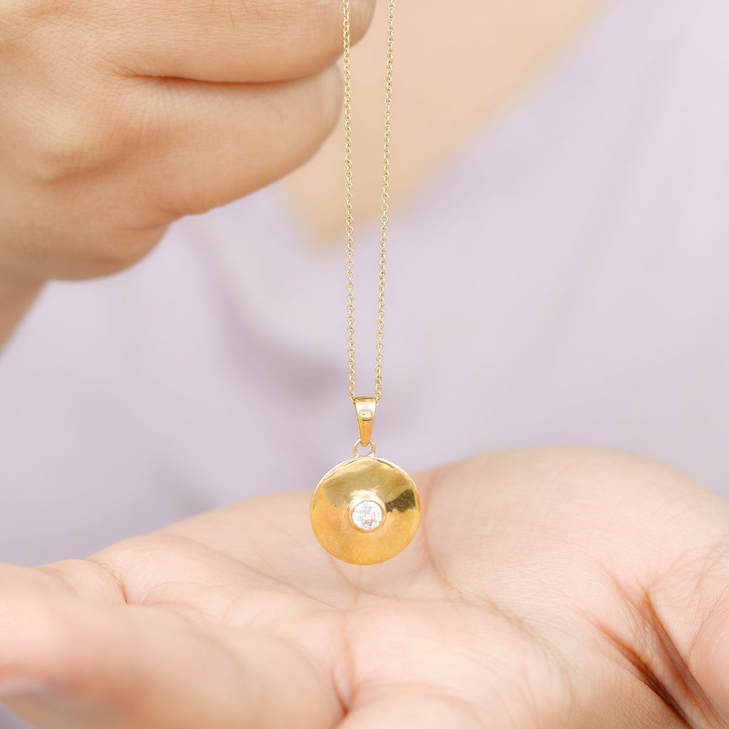 Certified Round Moissanite Disc Necklace in Bezel Setting