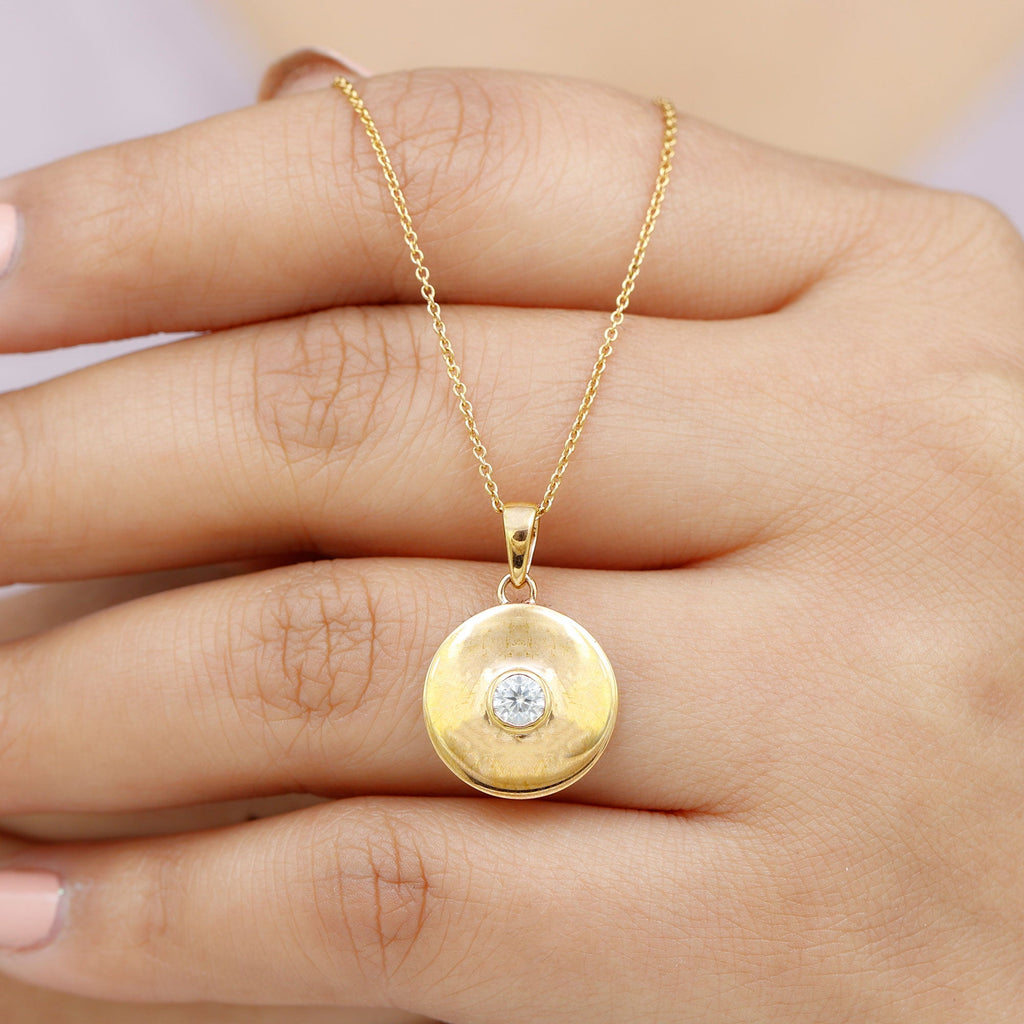 Certified Round Moissanite Disc Necklace in Bezel Setting