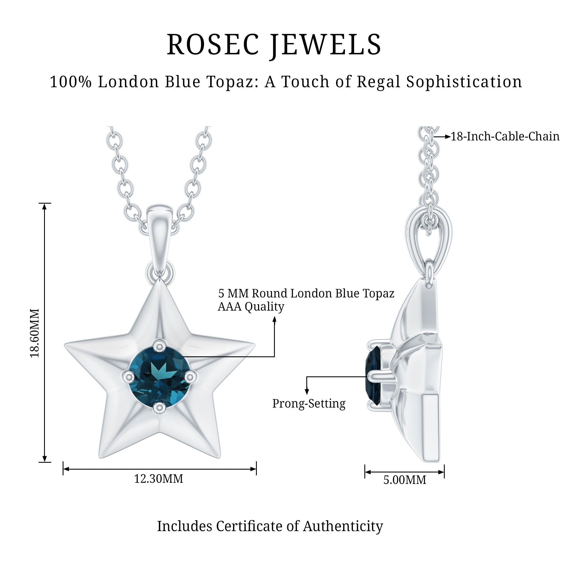 1/4 CT London Blue Topaz and Gold Star Pendant for Women