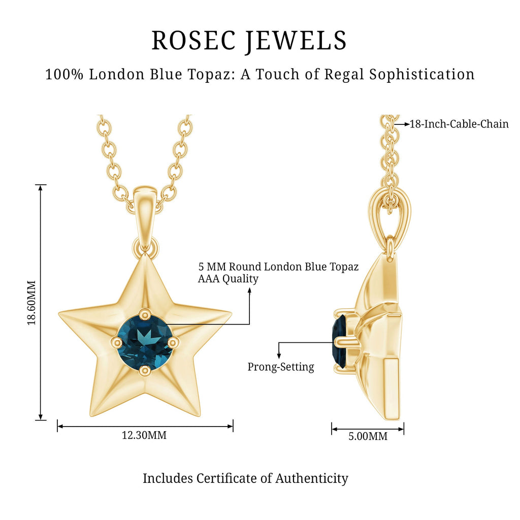1/4 CT London Blue Topaz and Gold Star Pendant for Women