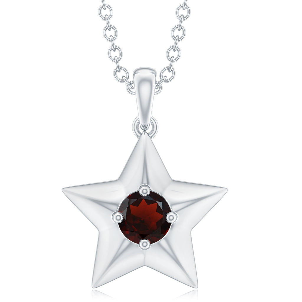 Natural Garnet Star Charm Pendant Necklace With Chain