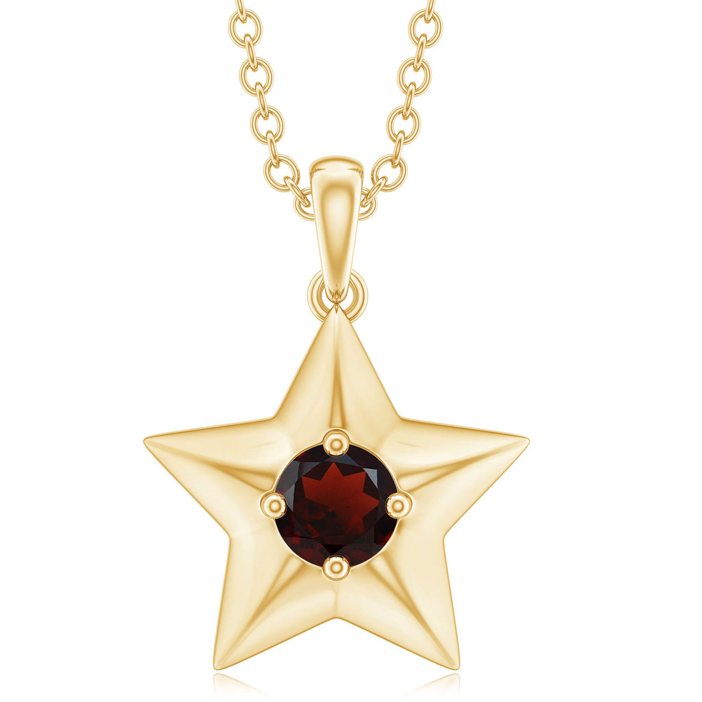 Natural Garnet Star Charm Pendant Necklace With Chain