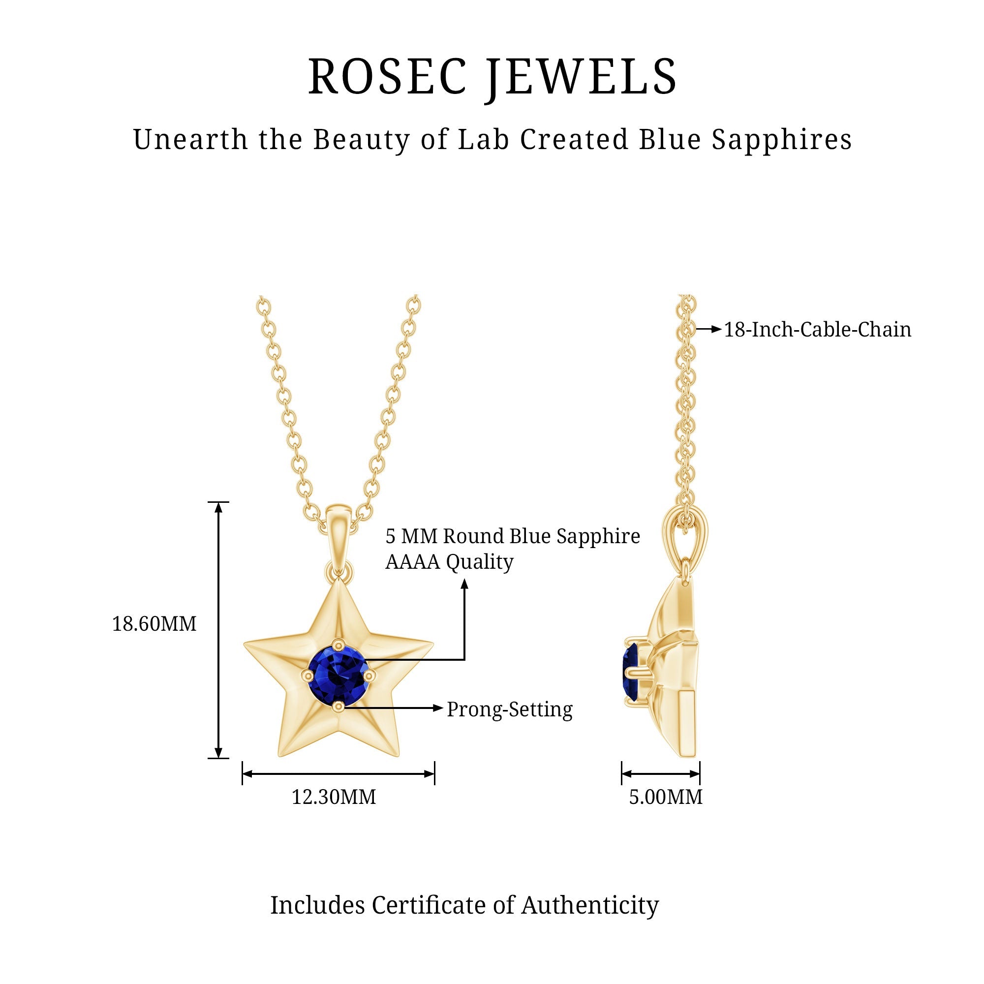 Lab Created Blue Sapphire Star Of David Necklace