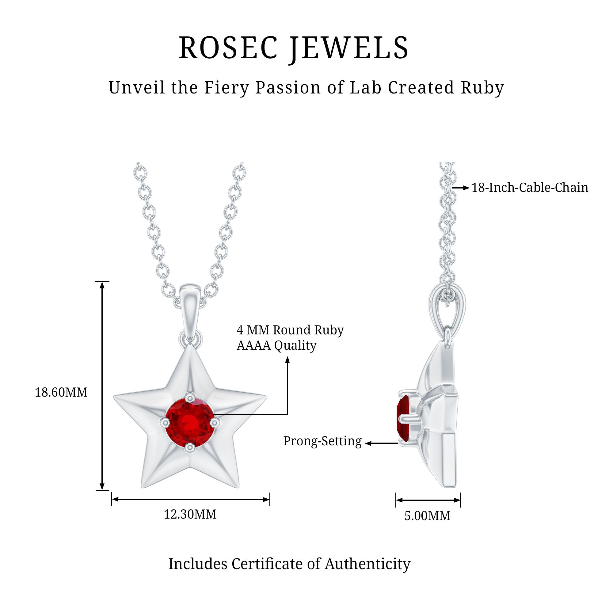 1/4 CT Lab Created Ruby and Gold Star Pendant Necklace