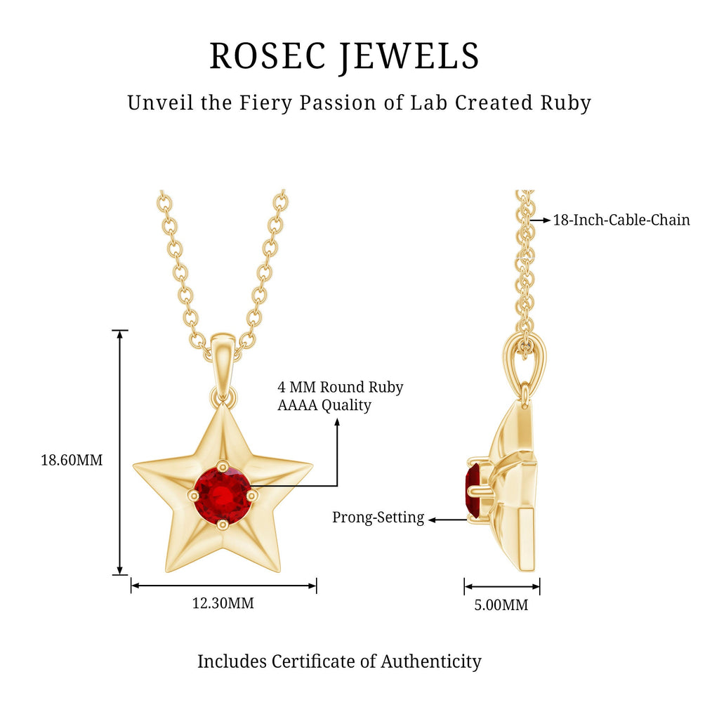 1/4 CT Lab Created Ruby and Gold Star Pendant Necklace