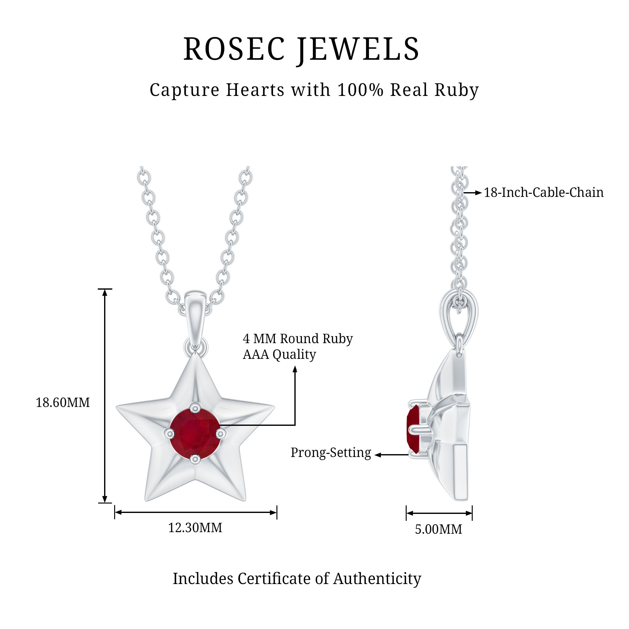 1/4 CT Elegant Ruby and Gold Star Pendant for Women