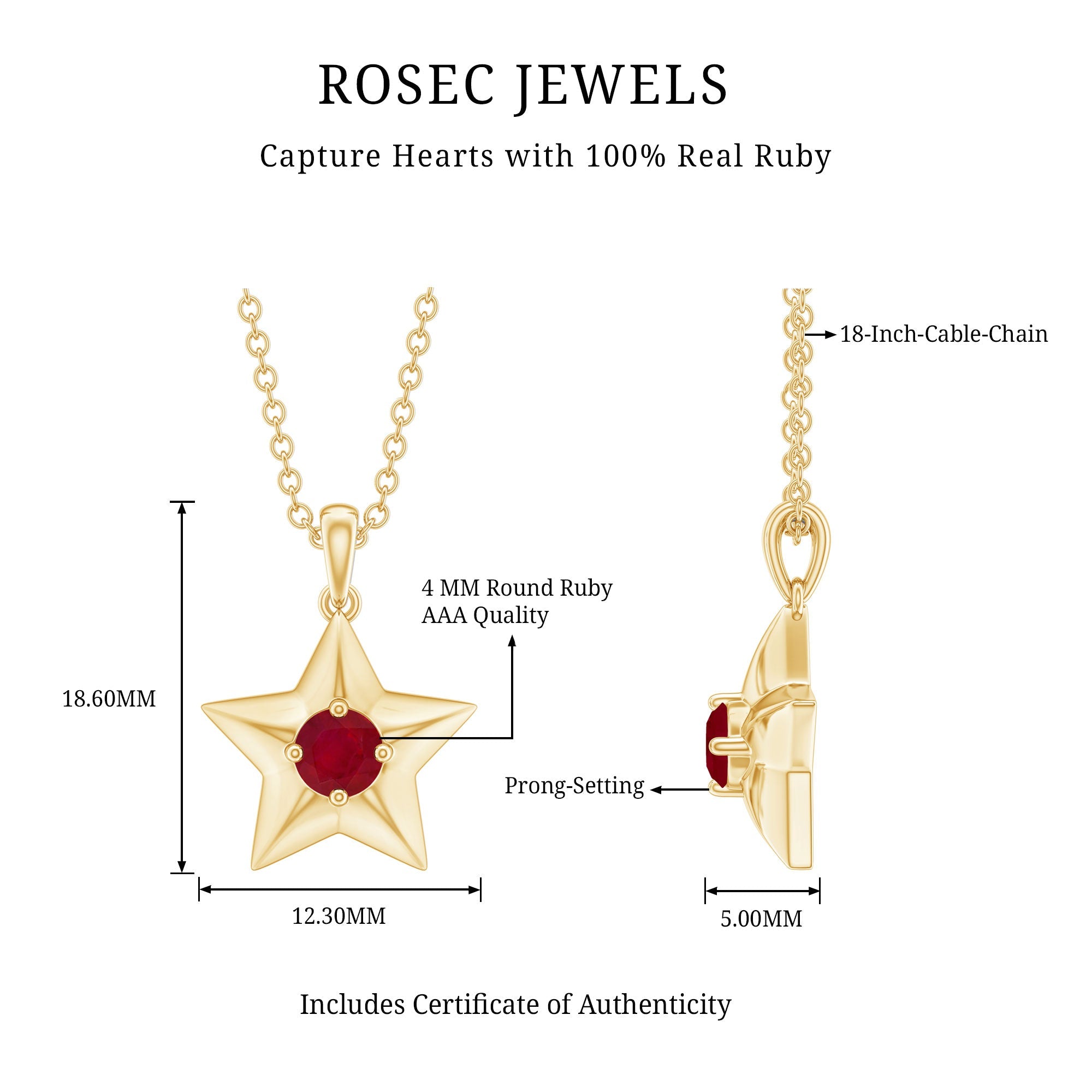 1/4 CT Elegant Ruby and Gold Star Pendant for Women