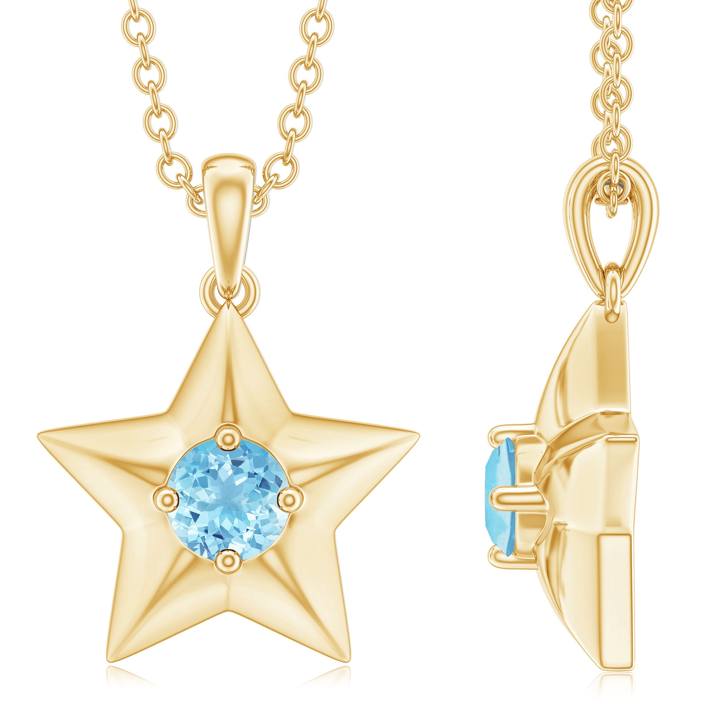 Natural Aquamarine Star of David Necklace for Women