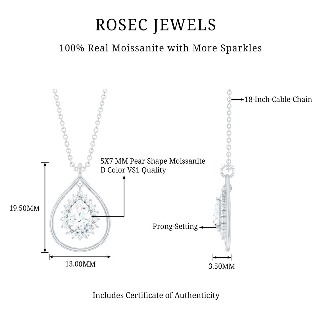 Certified 5X7 MM Moissanite Teardrop Pendant Necklace