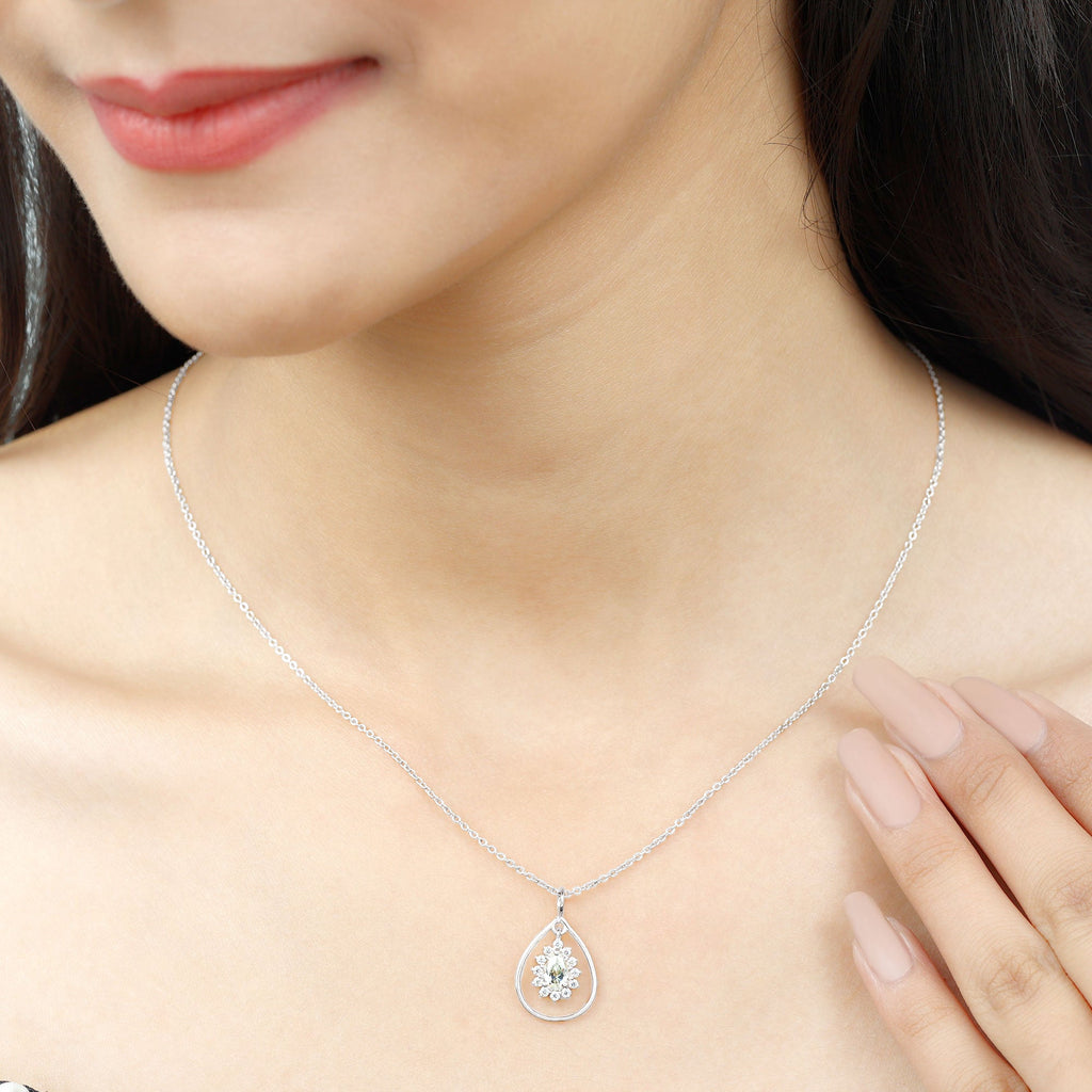 Certified 5X7 MM Moissanite Teardrop Pendant Necklace