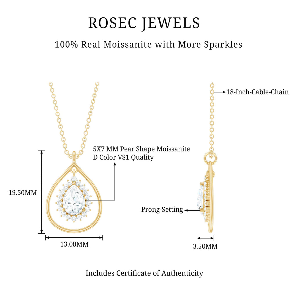 Certified 5X7 MM Moissanite Teardrop Pendant Necklace