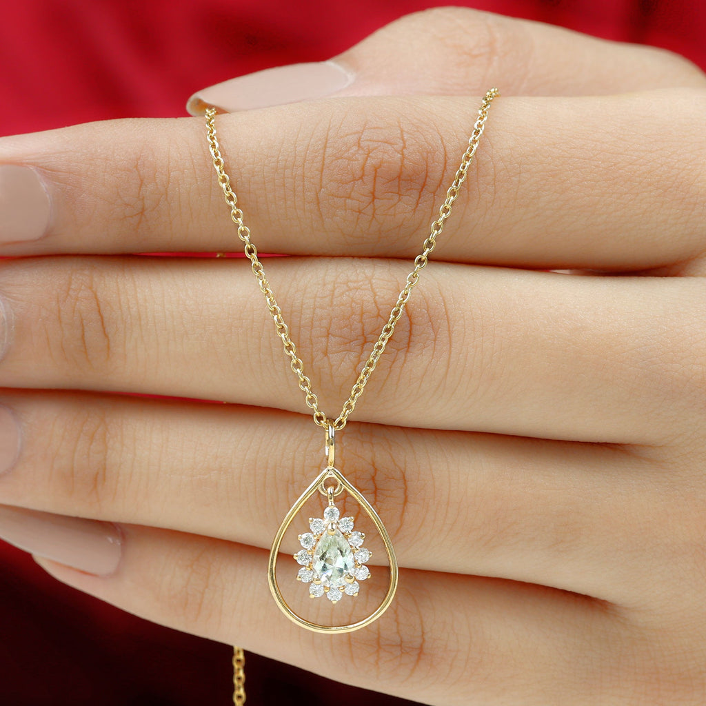 Certified 5X7 MM Moissanite Teardrop Pendant Necklace