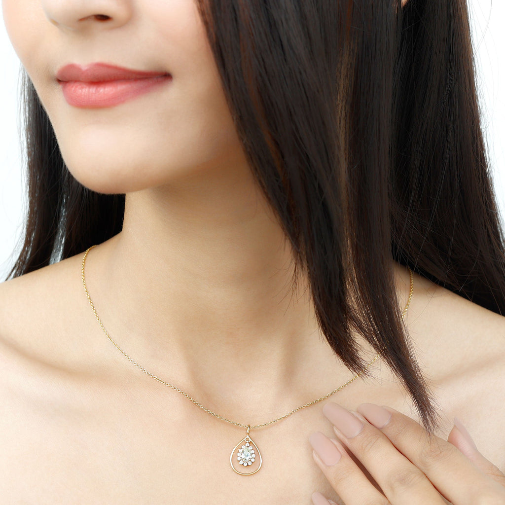 Certified 5X7 MM Moissanite Teardrop Pendant Necklace