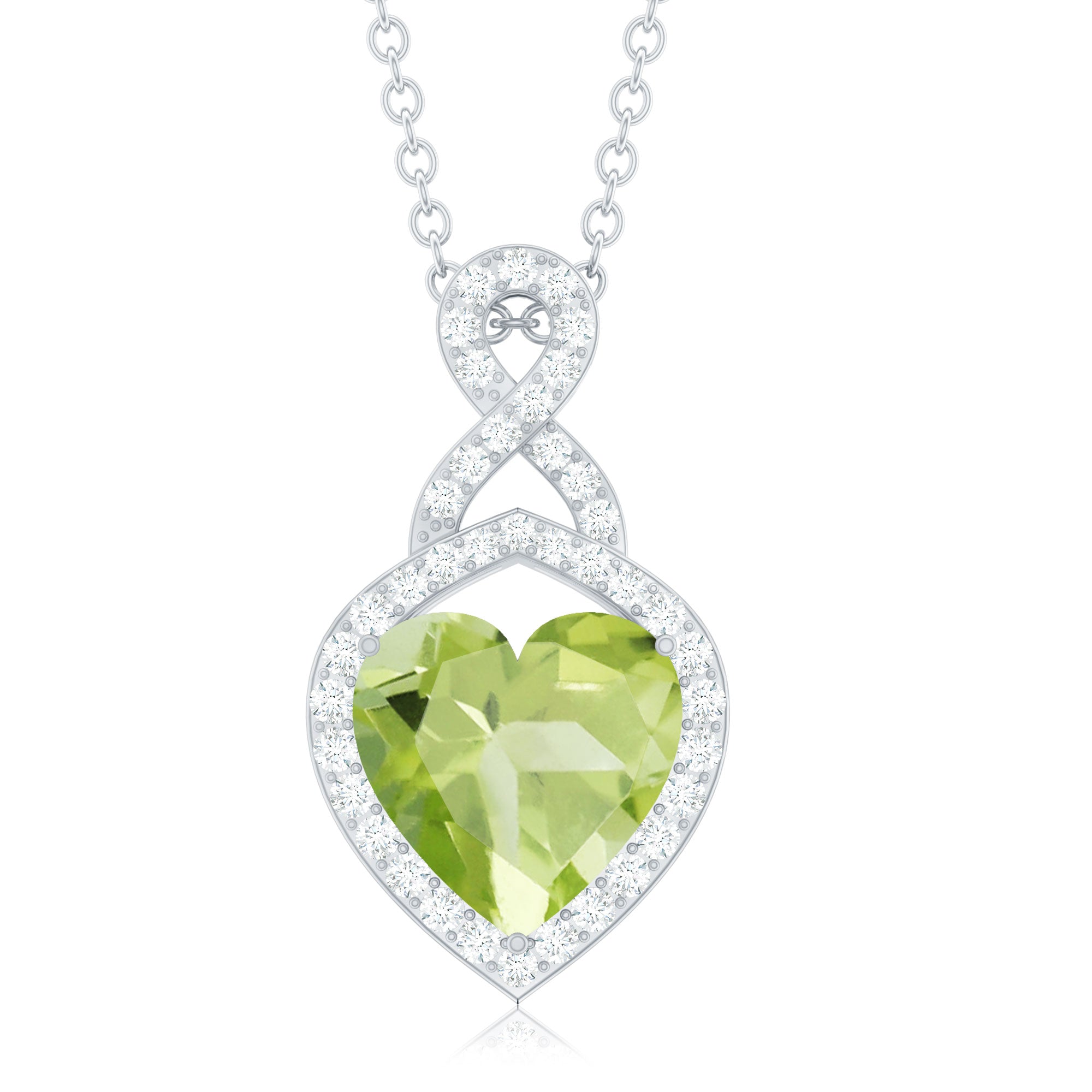8 MM Heart Shape Peridot Infinity Pendant with Moissanite Accent