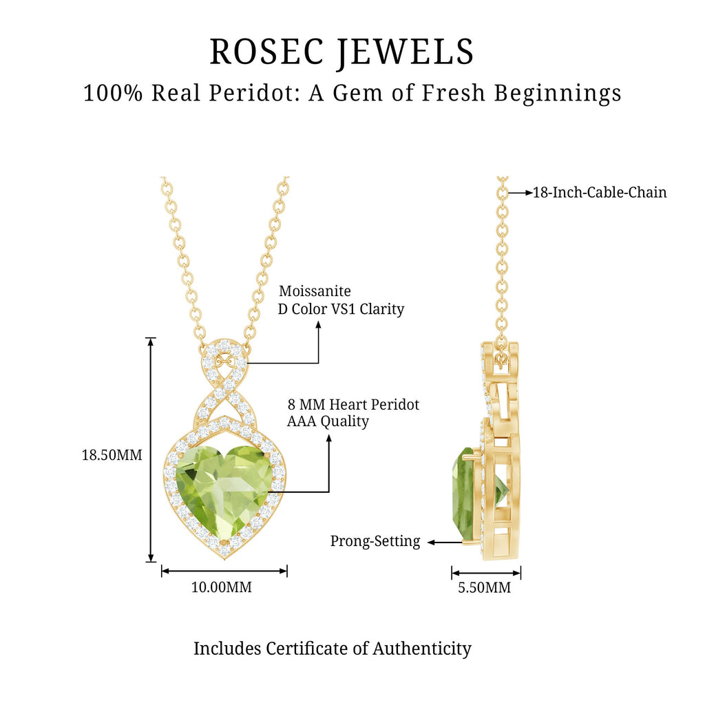8 MM Heart Shape Peridot Infinity Pendant with Moissanite Accent