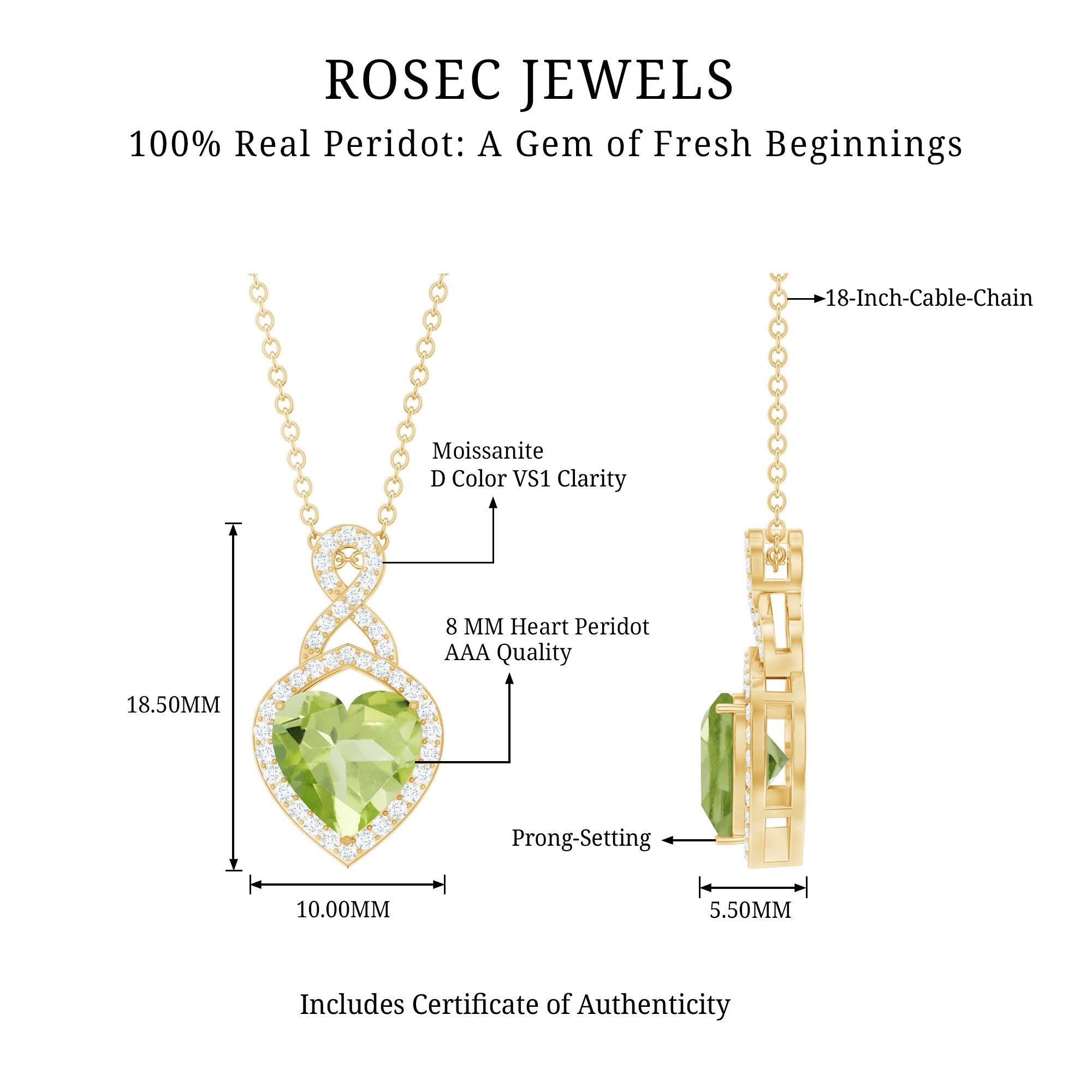 8 MM Heart Shape Peridot Infinity Pendant with Moissanite Accent