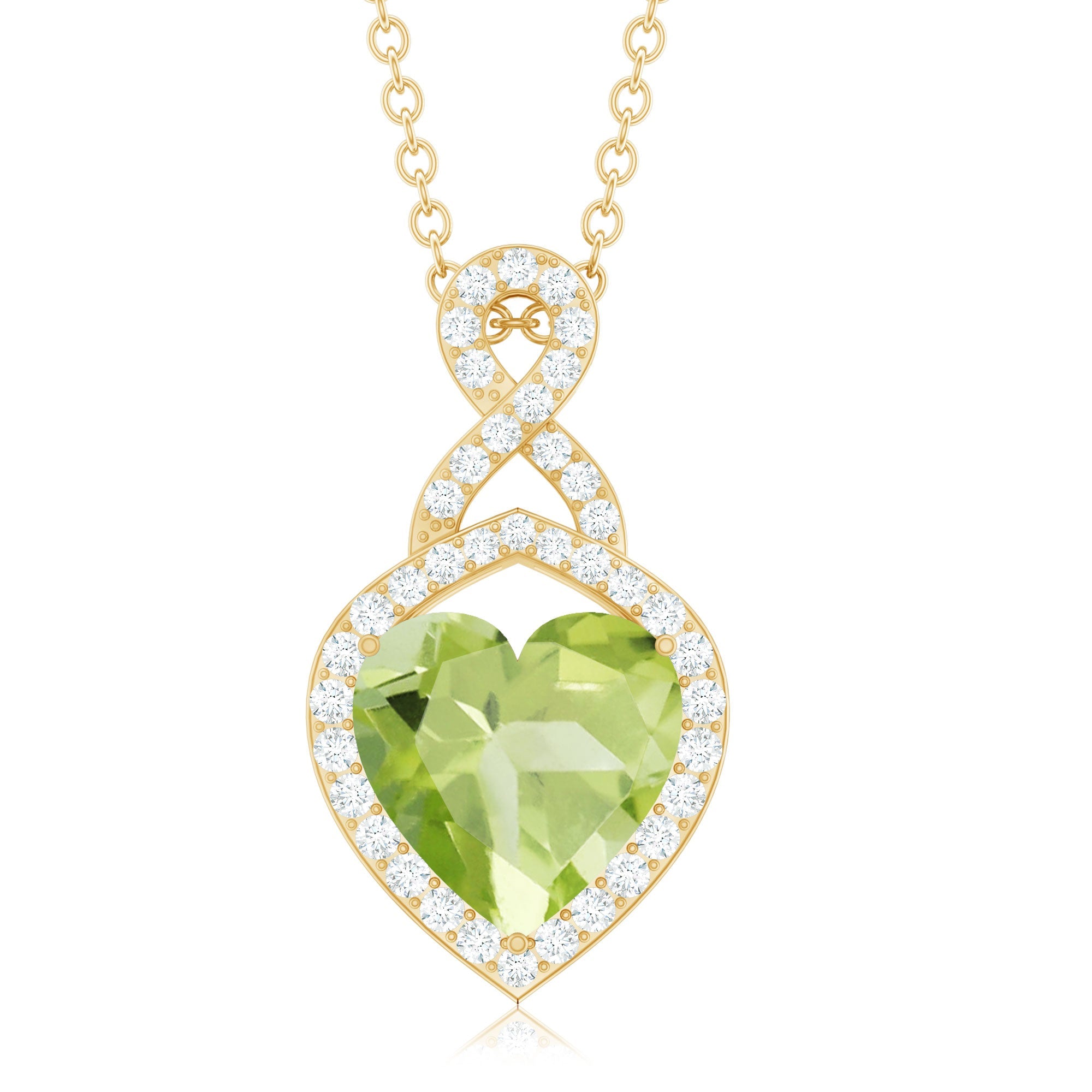 8 MM Heart Shape Peridot Infinity Pendant with Moissanite Accent