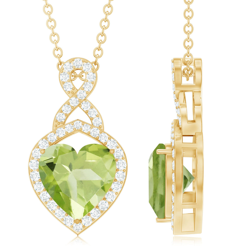 8 MM Heart Shape Peridot Infinity Pendant with Moissanite Accent