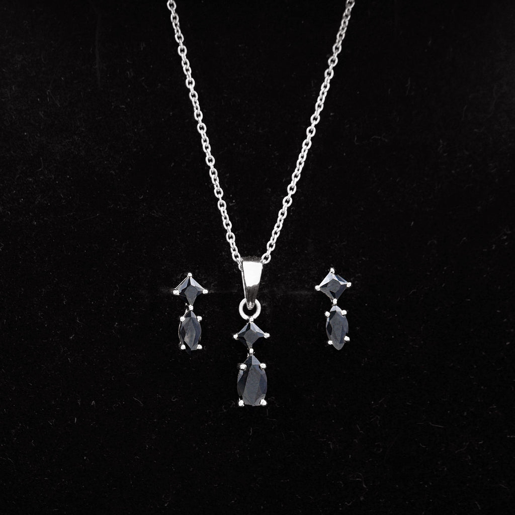 Princess and Marquise Shape Black Spinel Jewelry Set for Women