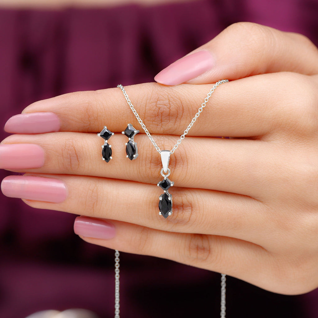 Princess and Marquise Shape Black Spinel Jewelry Set for Women