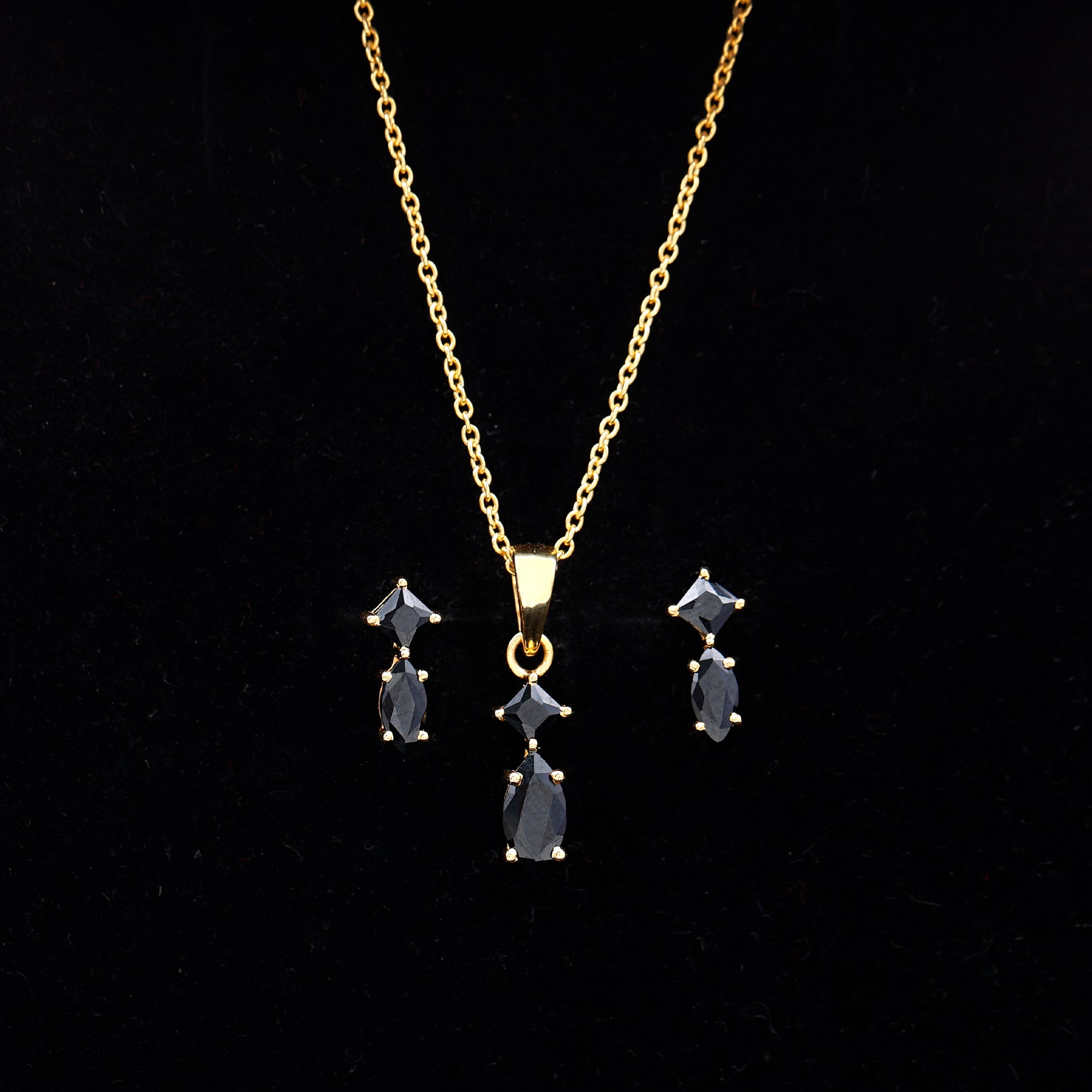 Princess and Marquise Shape Black Spinel Jewelry Set for Women