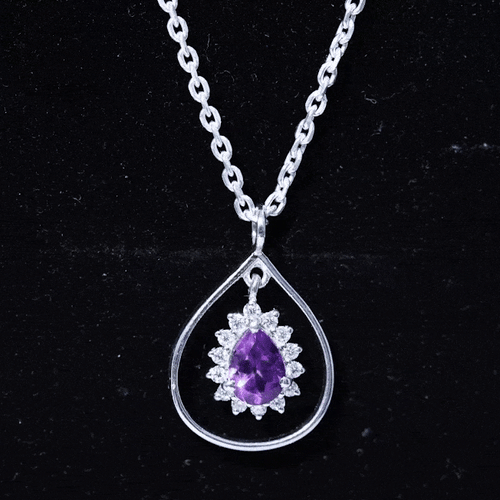1 Carat Amethyst Teardrop Necklace with Moissanite Halo
