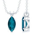Real 0.7 Carat Marquise London Blue Topaz Necklace with Silver Chain
