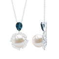 Designer Freshwater Pearl Bridal Necklace with London Blue Topaz