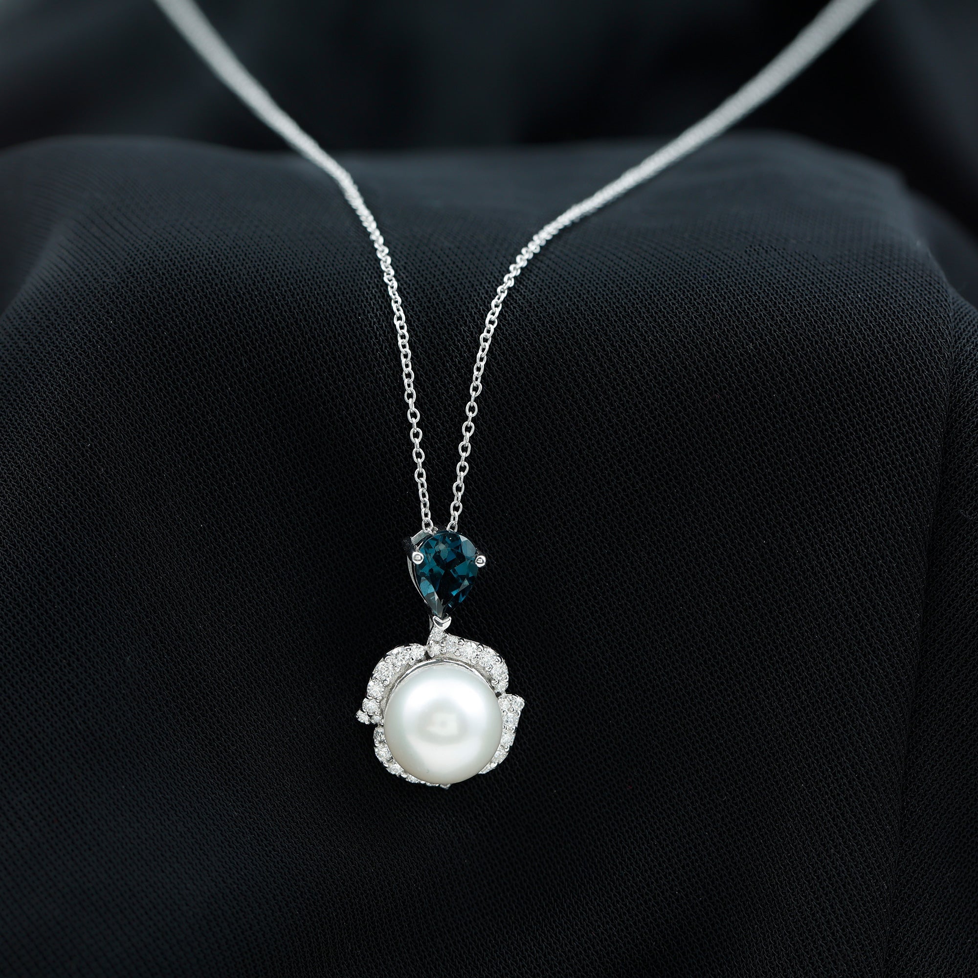 Designer Freshwater Pearl Bridal Necklace with London Blue Topaz