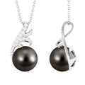 7.75 CT Natural Tahitian Pearl Leaf Inspired Drop Pendant Necklace with Diamond