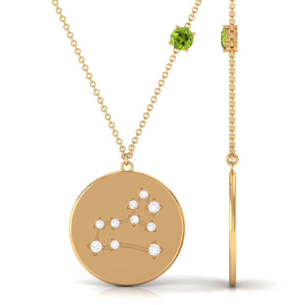 Peridot Leo Constellation Necklace with Diamond
