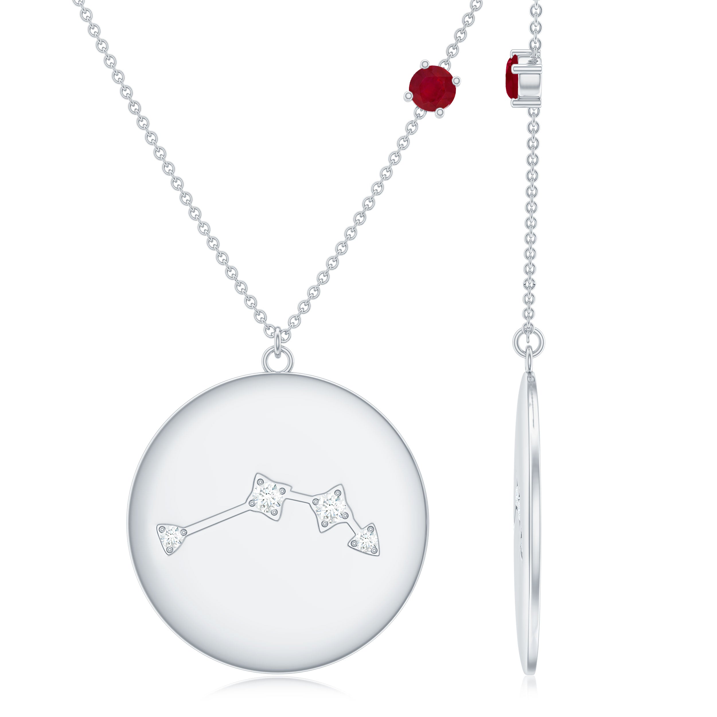 Diamond Cancer Constellation Necklace with Birthstone Ruby