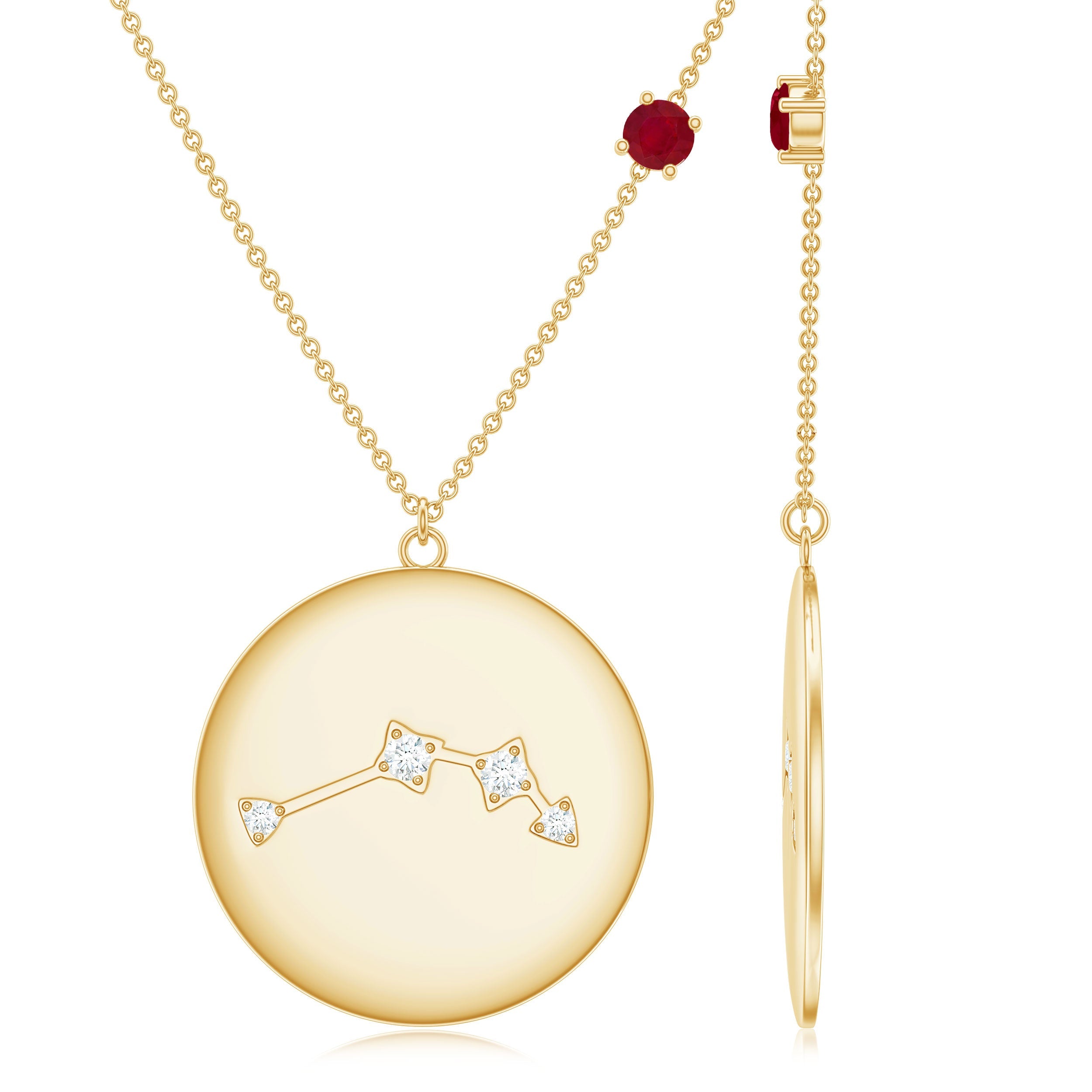 Diamond Cancer Constellation Necklace with Birthstone Ruby
