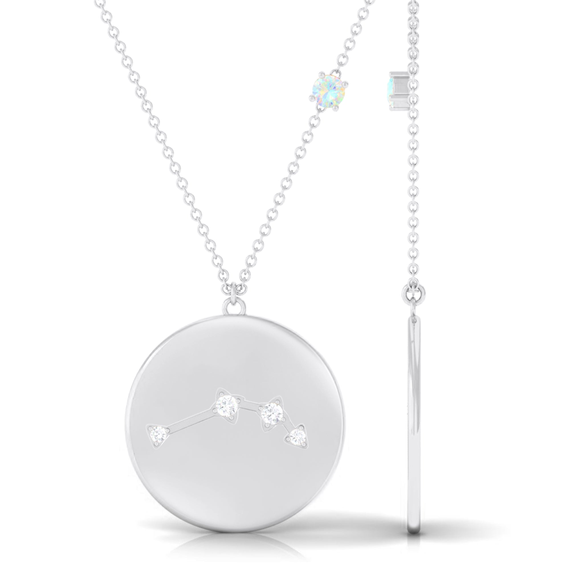 Natural Ethiopian Opal Diamond Zodiac Libra Constellation Necklace
