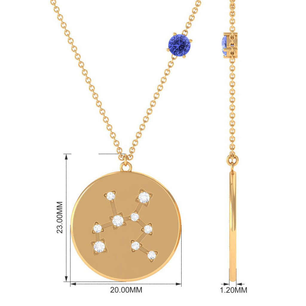 Tanzanite and Diamond Zodiac Sagittarius Necklace with Birthstone